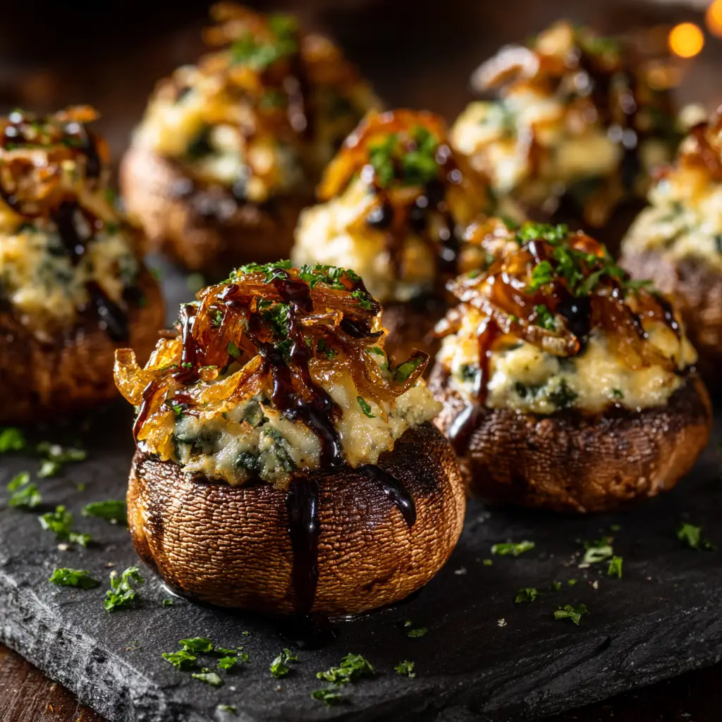 Stuffed Mushrooms (The BEST, Easiest Recipe!) 1 A shot showing the process of filling mushroom caps with the savory sausage and cream cheese mixture before baking.