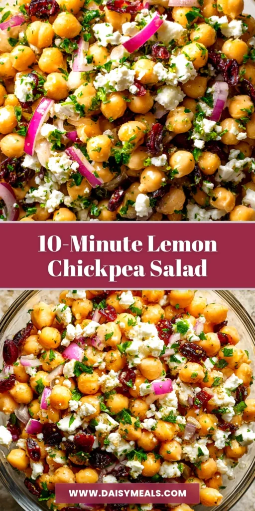 A vibrant and healthy Lemon Chickpea Salad in a white bowl, garnished with fresh parsley. This easy recipe is perfect for a quick lunch.