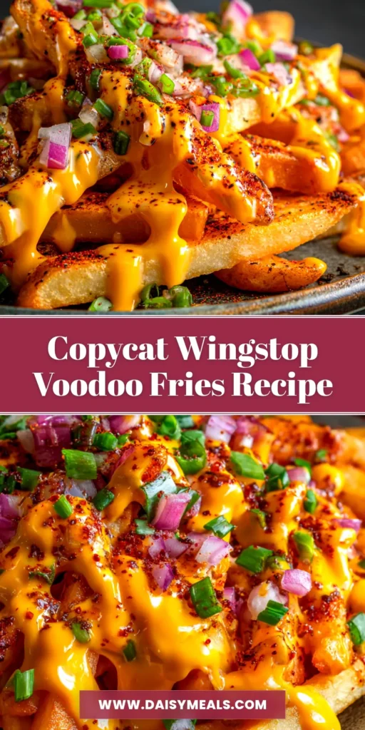 Louisiana Voodoo Fries: The Ultimate Loaded Fry Recipe 3 A top-down view of a platter of Louisiana Voodoo Fries, generously topped with creamy Cajun ranch, cheese sauce, and fresh green onions.