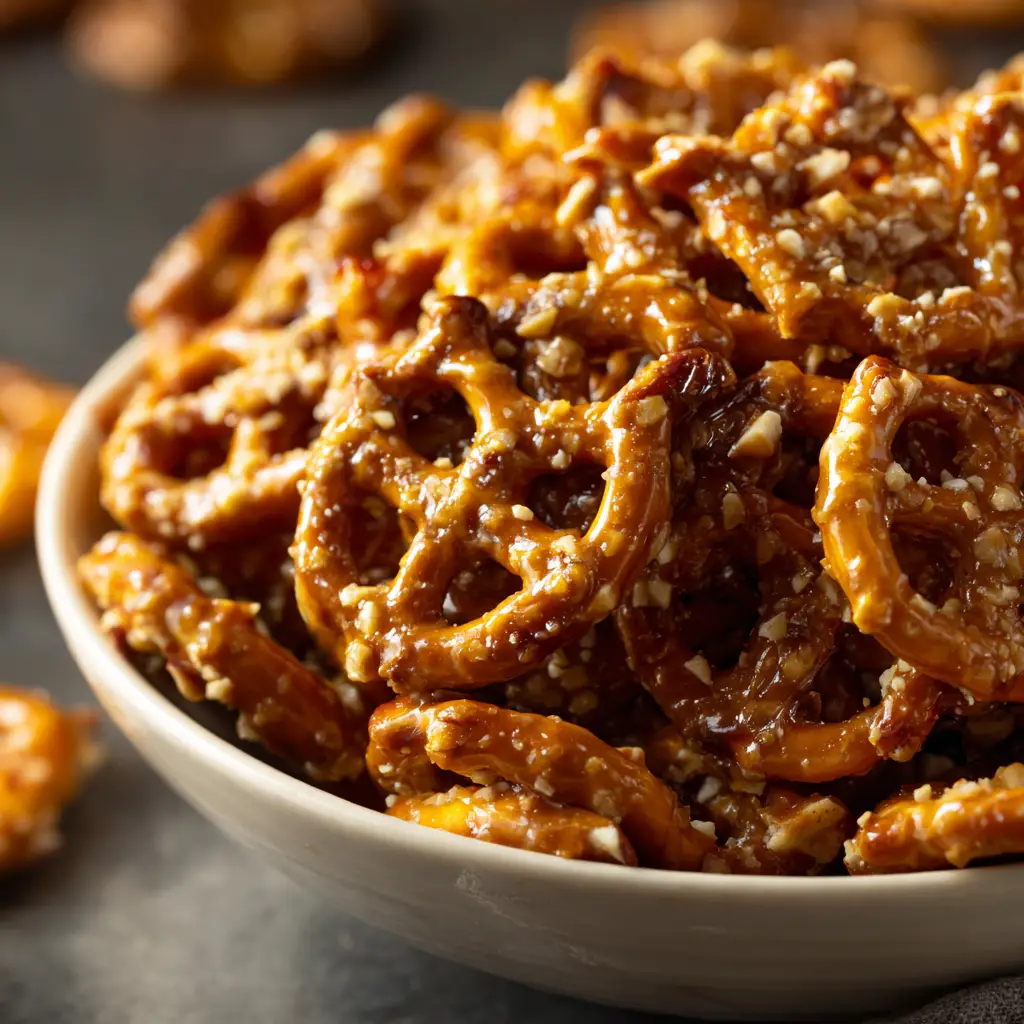 A pan of freshly made butter toffee pretzels right after the melted chocolate has been spread, topped with flaky sea salt.