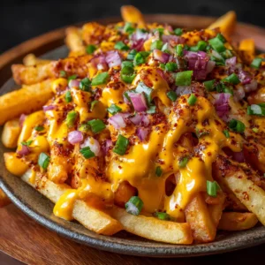 A close-up shot of crispy Cajun fries being drizzled with a creamy Cajun ranch sauce before serving.