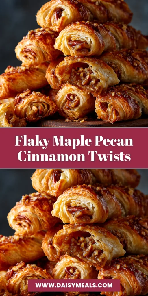 A close-up overhead shot of several golden-brown Maple Pecan Cinnamon Twists drizzled with a sweet maple glaze, arranged on parchment paper.
