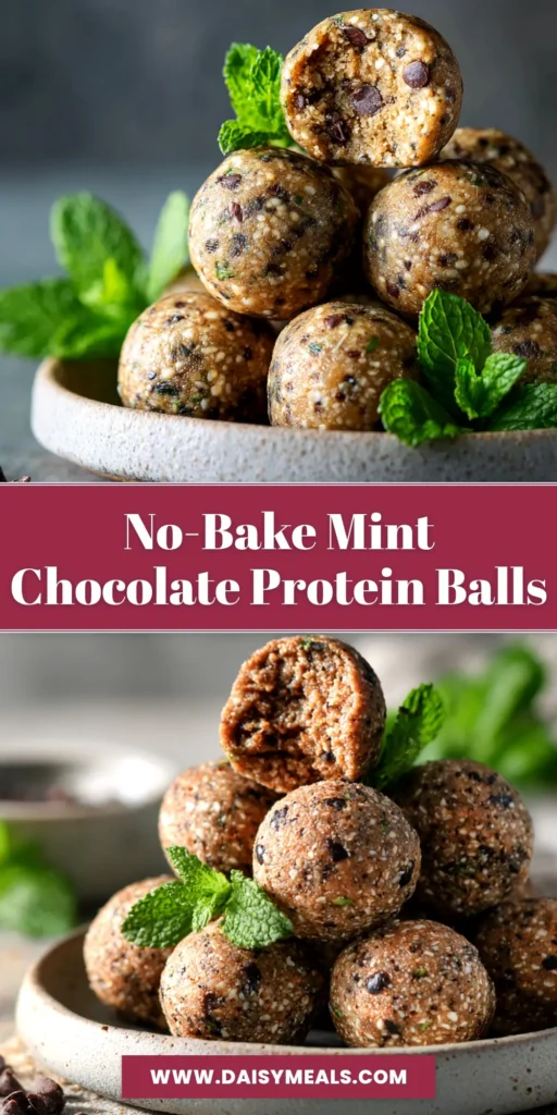 Mint Chocolate Chip Protein Balls (Easy, No-Bake Recipe) 3 A stack of Mint Chocolate Chip Protein Balls on a white plate. This easy, no-bake recipe is a healthy, high-protein snack that's perfect for meal prep.