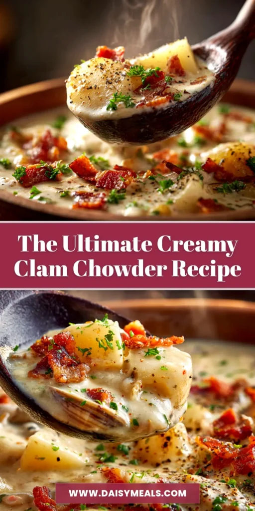New England Clam Chowder: The Ultimate Authentic Recipe 4 A delicious bowl of creamy New England Clam Chowder, garnished with fresh parsley and bacon bits. This authentic recipe is thick, flavorful, and easy to make at home.