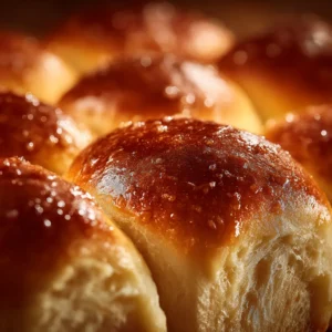 An extreme close-up of a soft dinner roll being torn open, showing the fluffy and airy texture inside. The steam is gently rising from the warm bread.