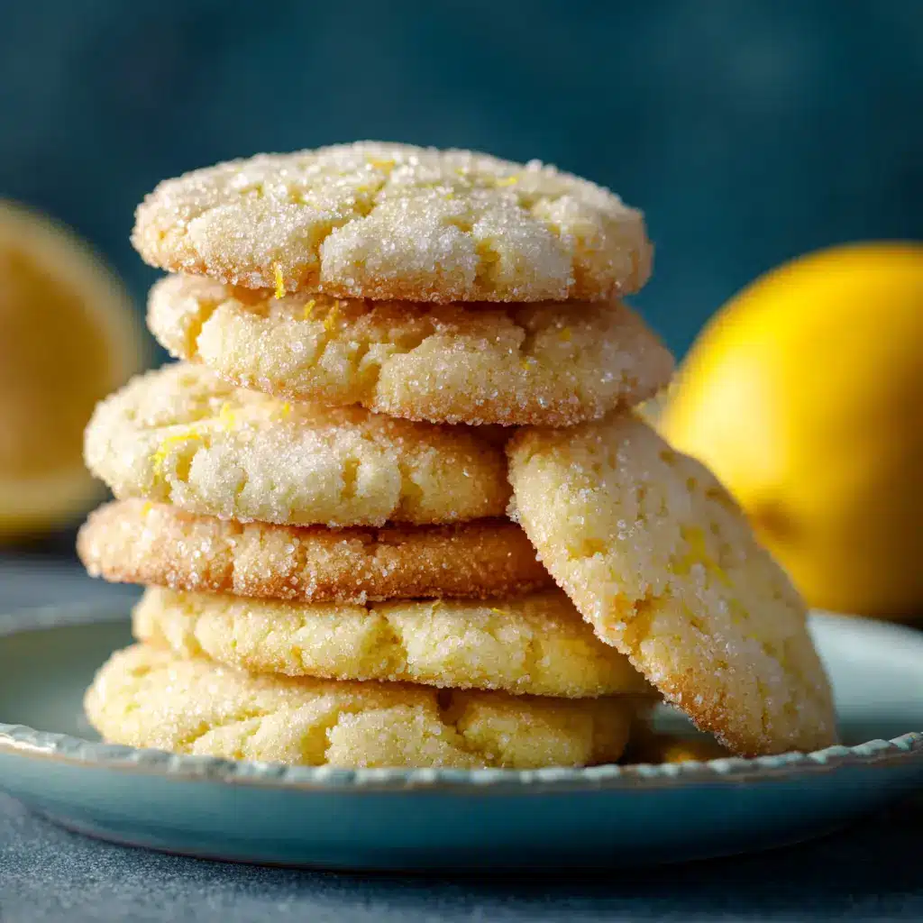 A close-up of soft lemon cookies showing their chewy texture and topped with a simple lemon glaze.