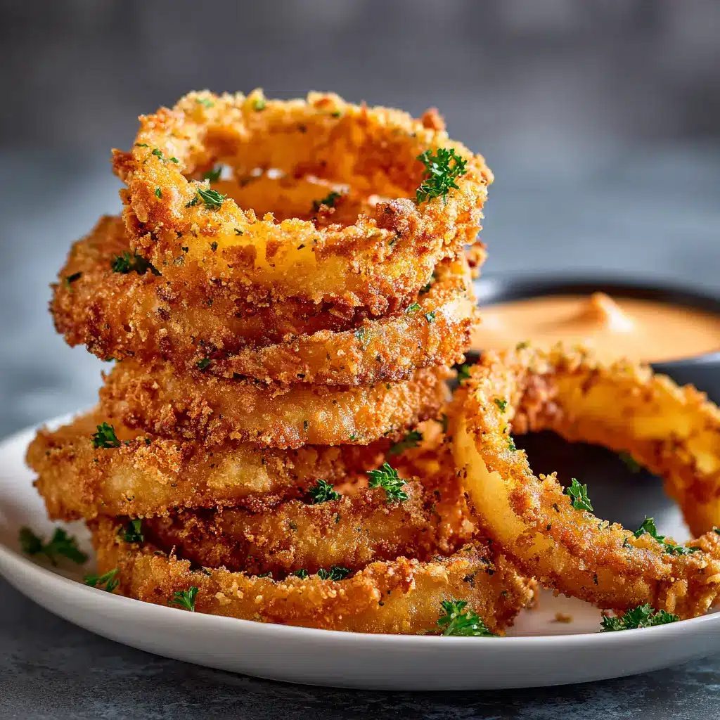A stack of thick-cut sweet onion rings waiting to be battered and fried for the perfect homemade appetizer.