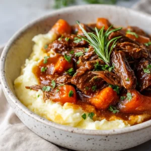 A detailed close-up of tender beef and vegetables in a savory apple cider gravy, a key part of this Dutch oven beef stew.