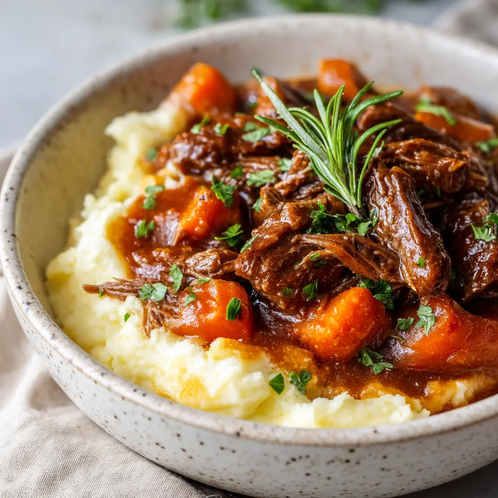 Apple Cider Beef Stew: The Ultimate Comfort Meal 2 A detailed close-up of tender beef and vegetables in a savory apple cider gravy, a key part of this Dutch oven beef stew.