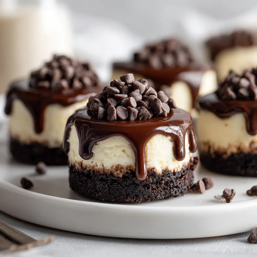 A close-up view of the cheesecake batter being spooned over the brownie layer in a muffin tin before baking.