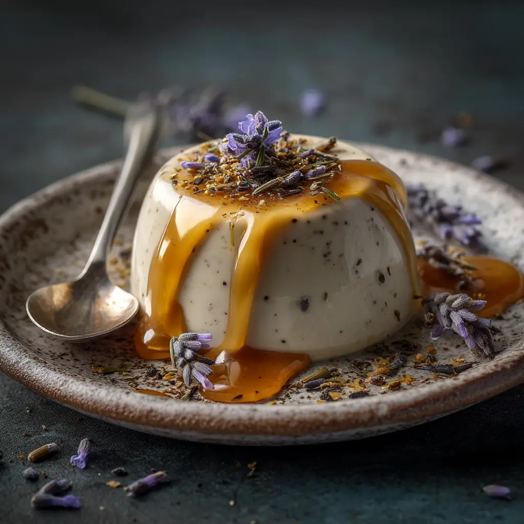 A close-up of a creamy tea-infused panna cotta, demonstrating the perfect texture achieved with this recipe.