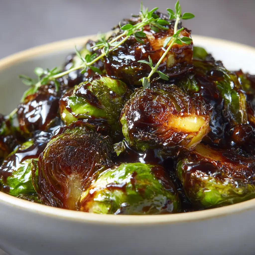 An extreme close-up of crispy roasted brussels sprouts, showing the caramelized texture of the leaves.
