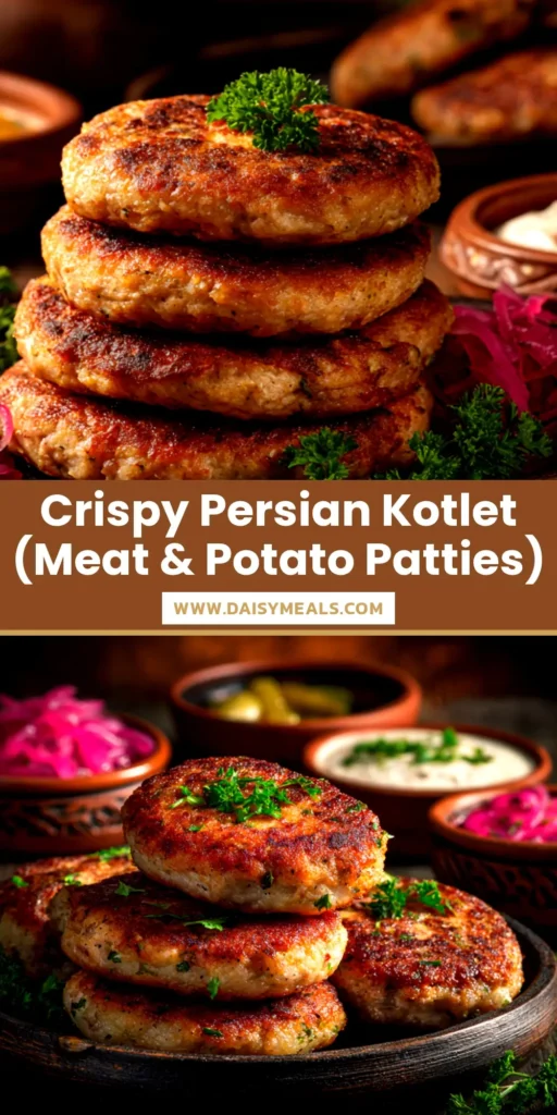 Kotlet Recipe (The Best Crispy Persian Cutlets) 3 A platter of golden-brown Persian cutlets made from a traditional kotlet recipe, ready to be served.