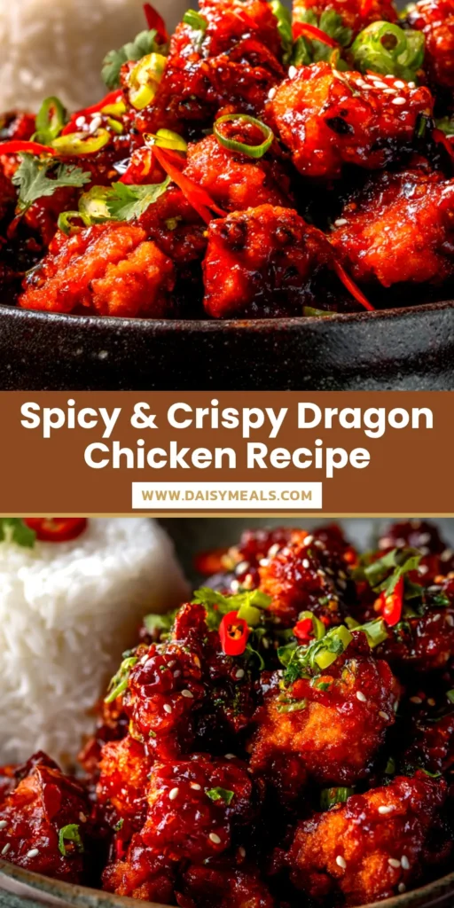 A delicious and crispy Dragon Chicken Recipe, served in a white bowl and garnished with fresh spring onions and cashews. The perfect Indo-Chinese dish.