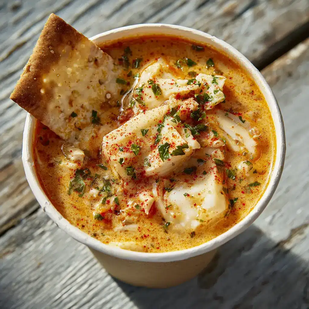 A beautiful serving of the crab stew recipe in a rustic bowl, garnished with herbs and ready to be eaten.