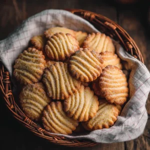 An overhead shot of freshly baked French salted butter cookies arranged neatly on a cooling rack. The cookies have a golden-brown edge and a sprinkle of flaky sea salt on top.