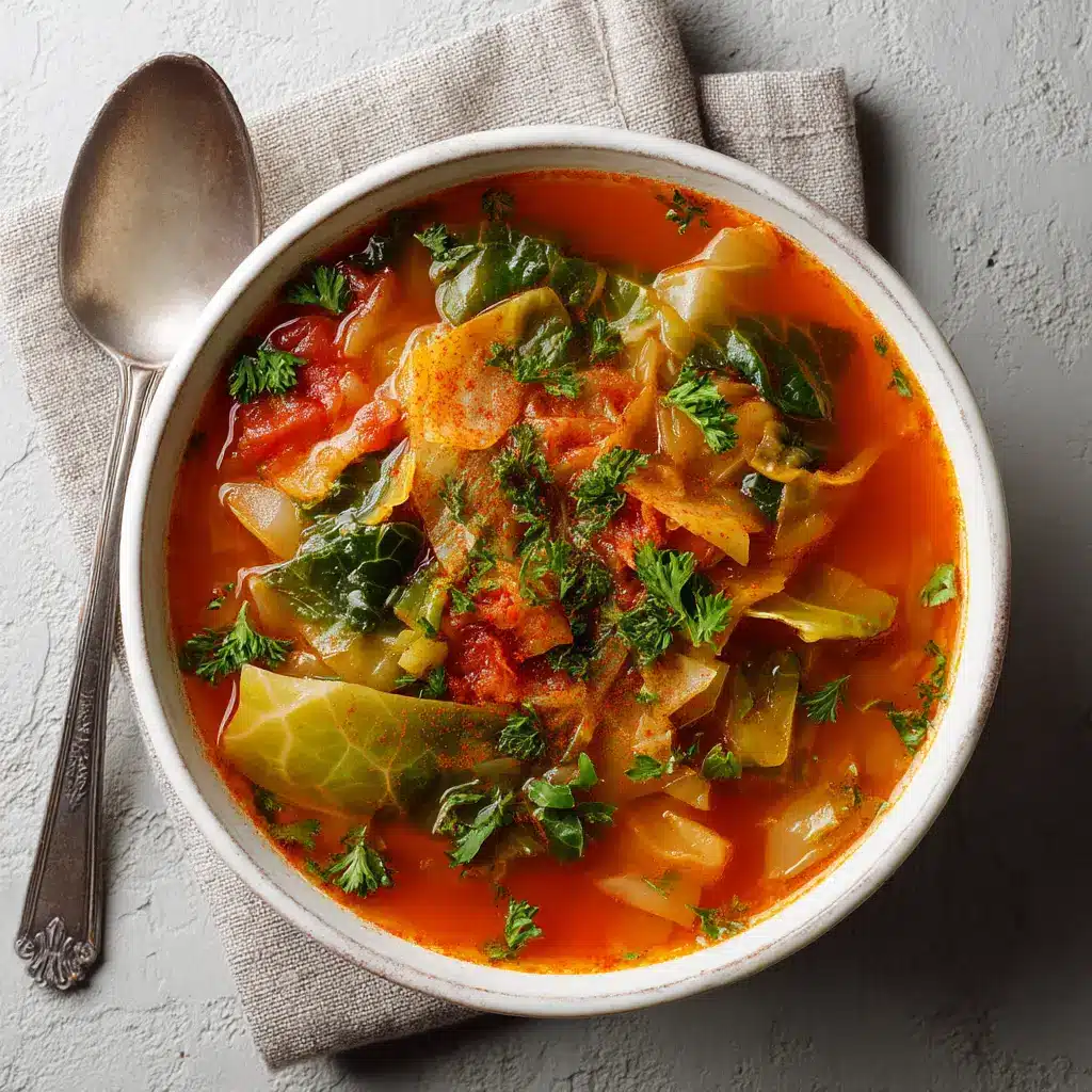 Fat-Burning Cabbage Soup That Actually Tastes Amazing 2 A rustic white ceramic bowl filled with vibrant fat-burning cabbage soup, garnished with fresh herbs, showcasing a healthy detox soup meal.