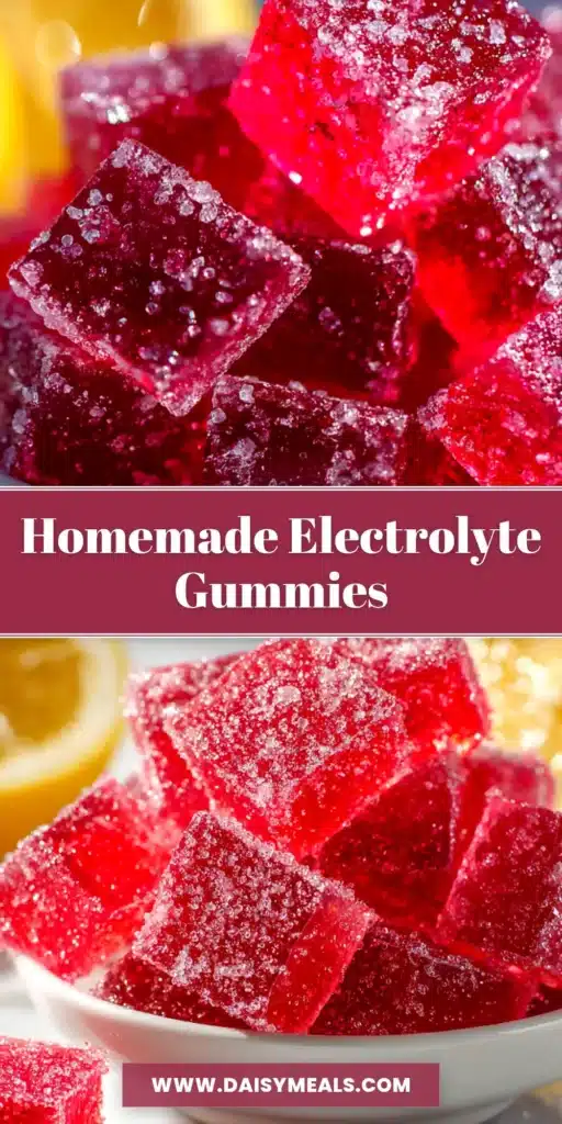 A sharable pin image showing homemade electrolyte gummies with text overlay for a DIY hydration recipe.