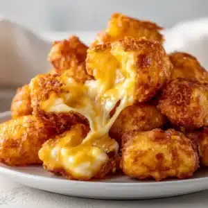 A heaping pile of homemade fried cheese curds on a wooden board, showcasing their crunchy batter and delicious texture.