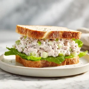 A bright, appetizing shot of homemade ham salad in a serving bowl, showcasing its creamy texture with bits of celery and onion.