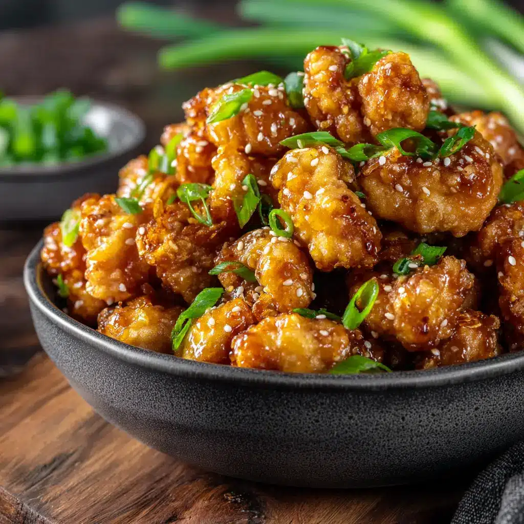 Honey Butter Chicken being tossed in a skillet with the glossy garlic butter glaze. The sauce is bubbling and coating each piece of crispy chicken.