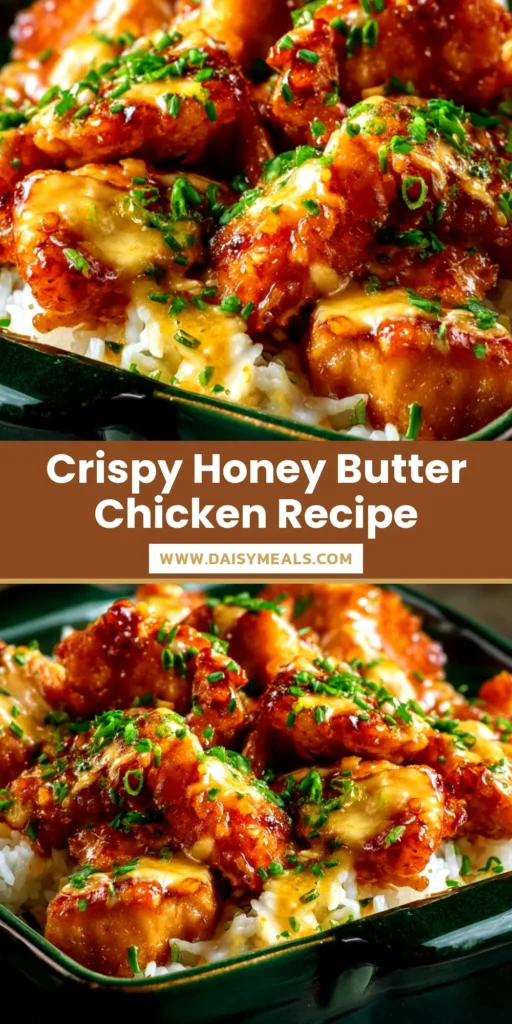 A close-up shot of crispy Honey Butter Chicken pieces in a skillet, coated in a glistening sweet and savory glaze and garnished with fresh parsley.