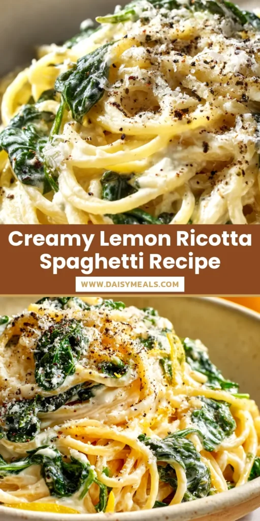 A bright and creamy bowl of Lemon Ricotta Spaghetti topped with fresh parsley and parmesan cheese, shown in a white ceramic bowl.