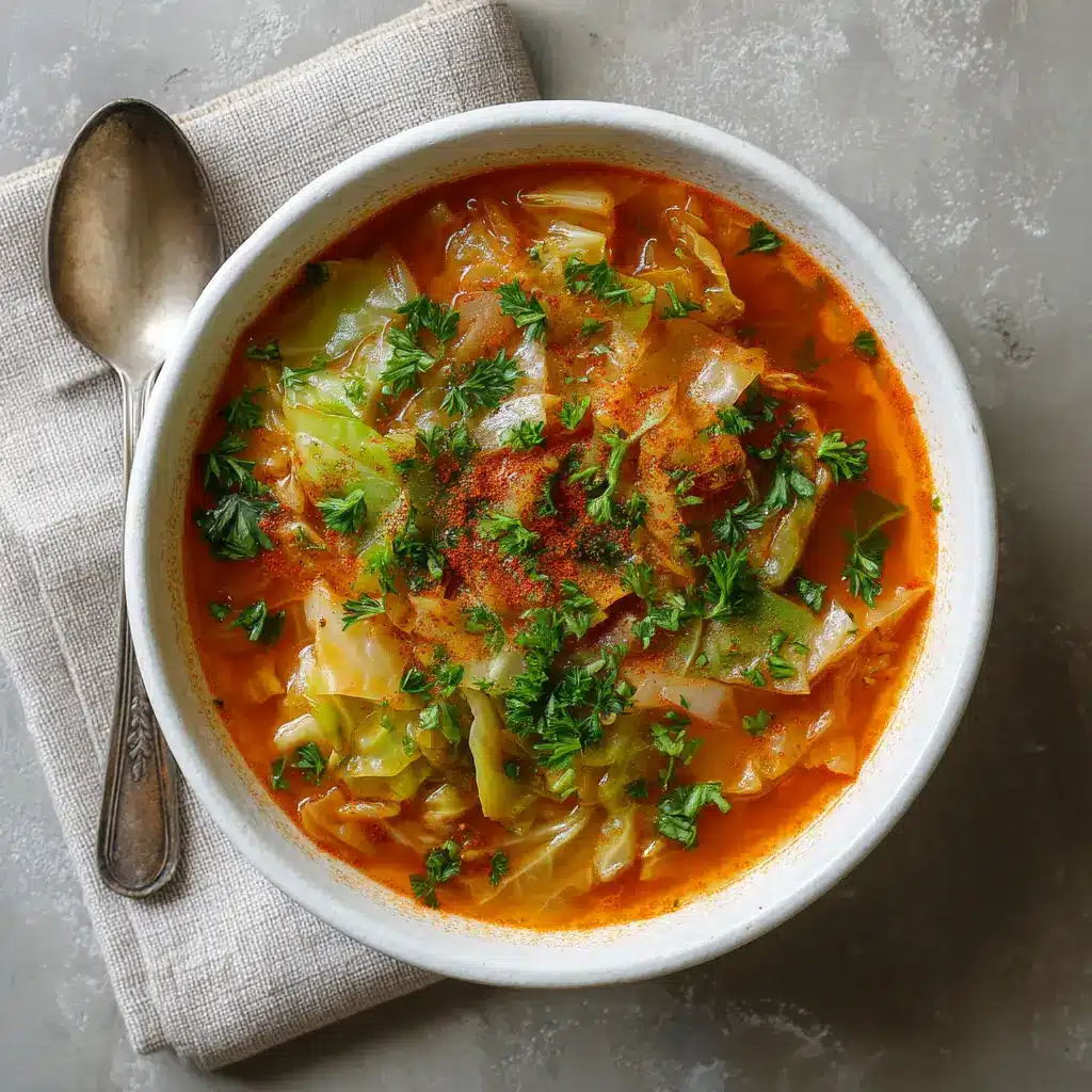 Fat-Burning Cabbage Soup That Actually Tastes Amazing 1 An overhead view of a hearty serving of fat-burning vegetable soup, emphasizing the rich and colorful mix of ingredients in the low-calorie recipe.