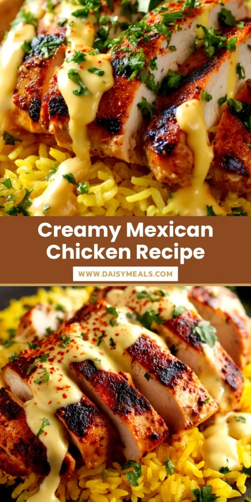 A skillet of Mexican chicken with cheese sauce, garnished with fresh cilantro. The chicken is cut into cubes and coated in a creamy, golden cheese sauce.