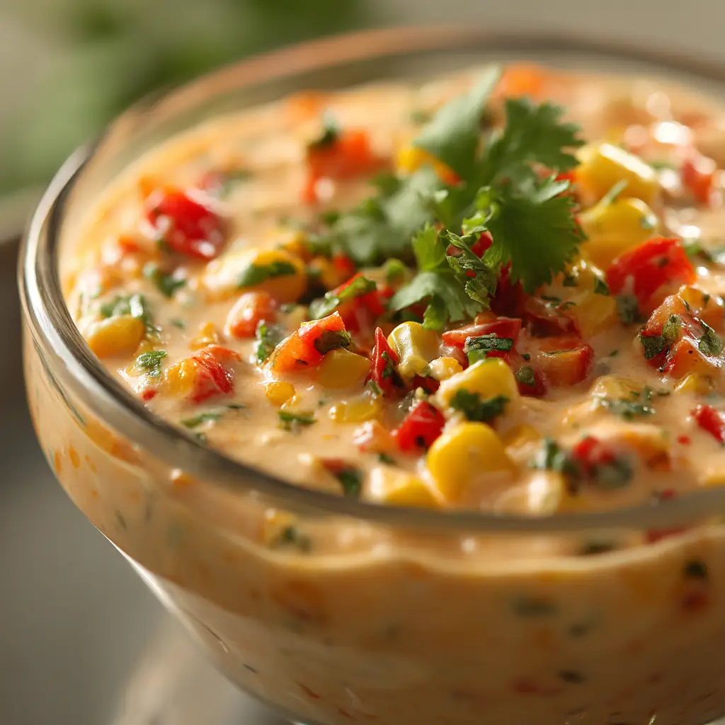 A serving bowl of cold Rotel dip with cream cheese, garnished with fresh chives and ready for a party.