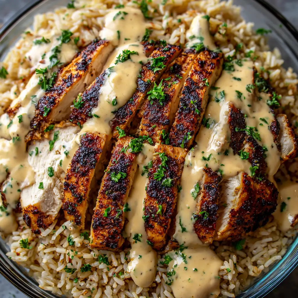 A close-up overhead shot of a blackened Cajun chicken breast being pan-seared in a skillet, developing a beautiful crust.