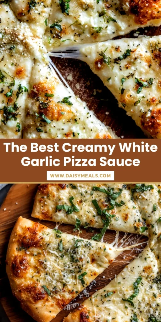 White Garlic Pizza Sauce: The Ultimate Creamy Recipe 3 A close-up shot of a small bowl of creamy white garlic pizza sauce, garnished with fresh herbs, ready for spreading on a pizza.
