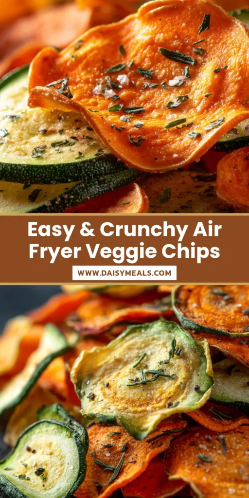 A beautiful overhead shot of crispy Air Fryer Veggie Chips made from sweet potatoes, beets, and zucchini, seasoned and ready to eat. A healthy and delicious snack.
