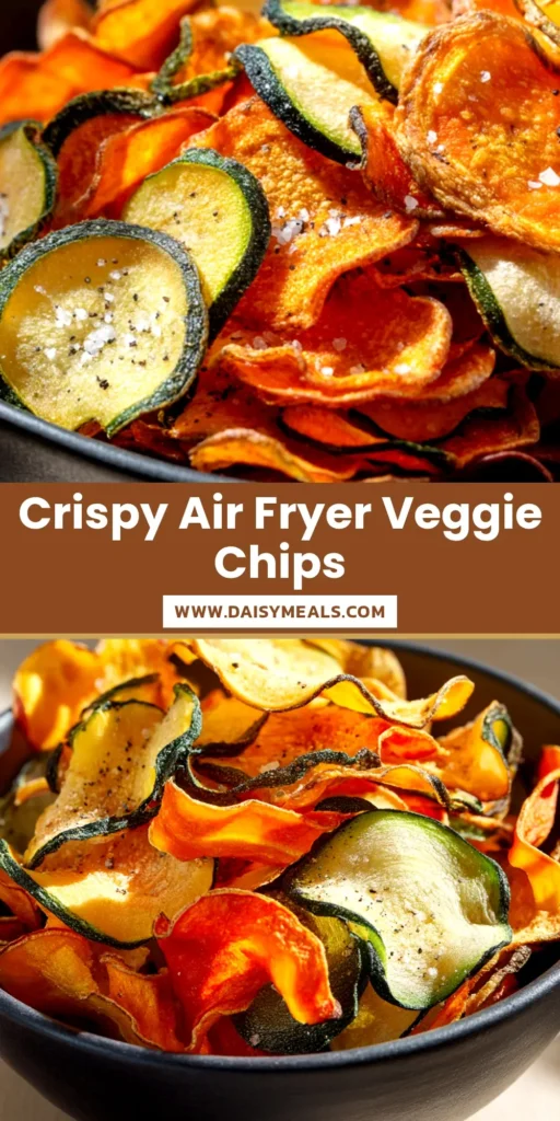 A close-up shot of colorful and crispy Air Fryer Veggie Chips in a white bowl, ready to be eaten as a healthy snack.