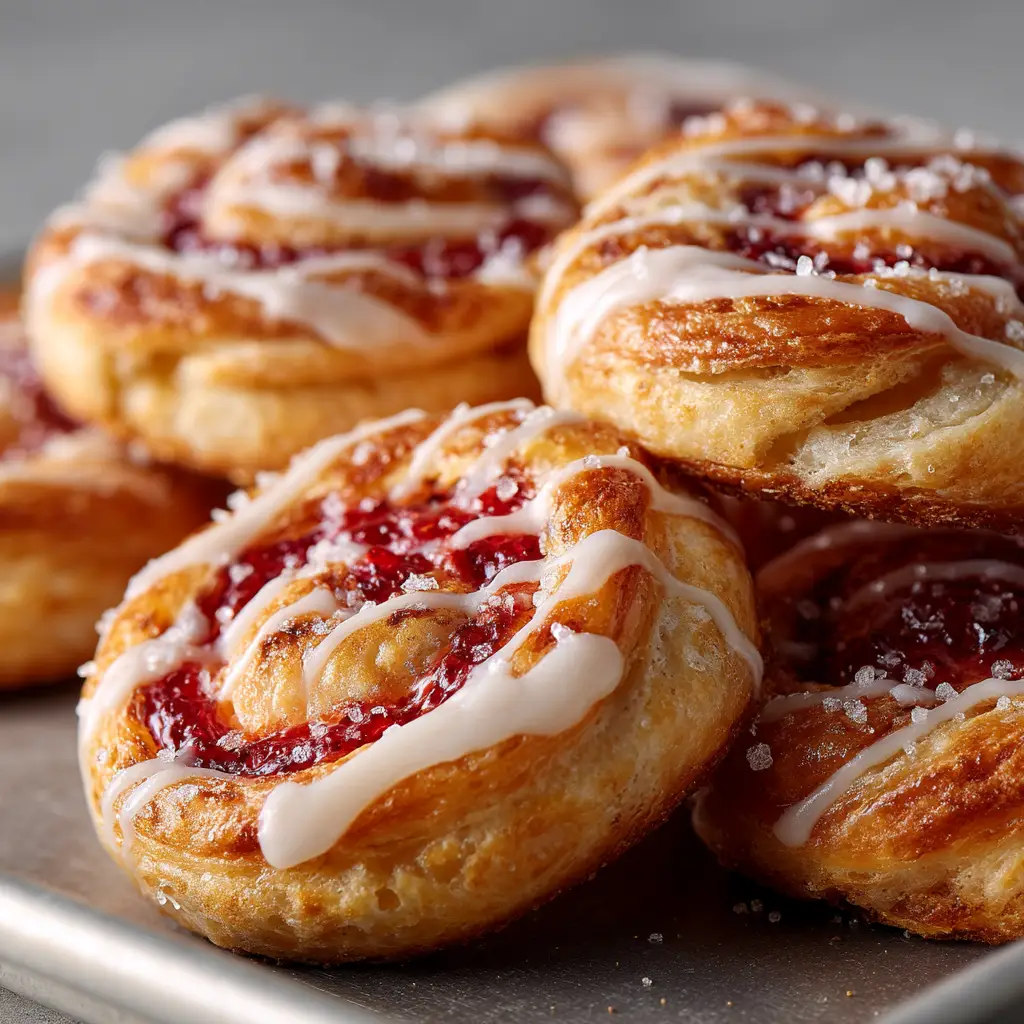 Raspberry Cheesecake Danish: The Ultimate Easy Recipe 1 The process of assembling a raspberry danish, showing the cream cheese filling and fresh raspberries on raw puff pastry.