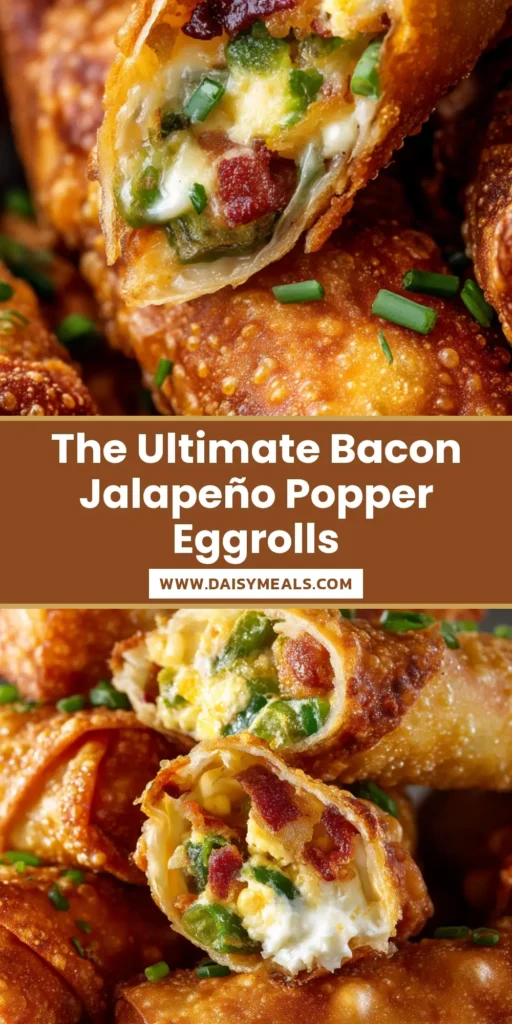 A stack of crispy, golden-brown Bacon Jalapeno Popper Eggrolls served on a platter, ready to be shared as the perfect party appetizer.