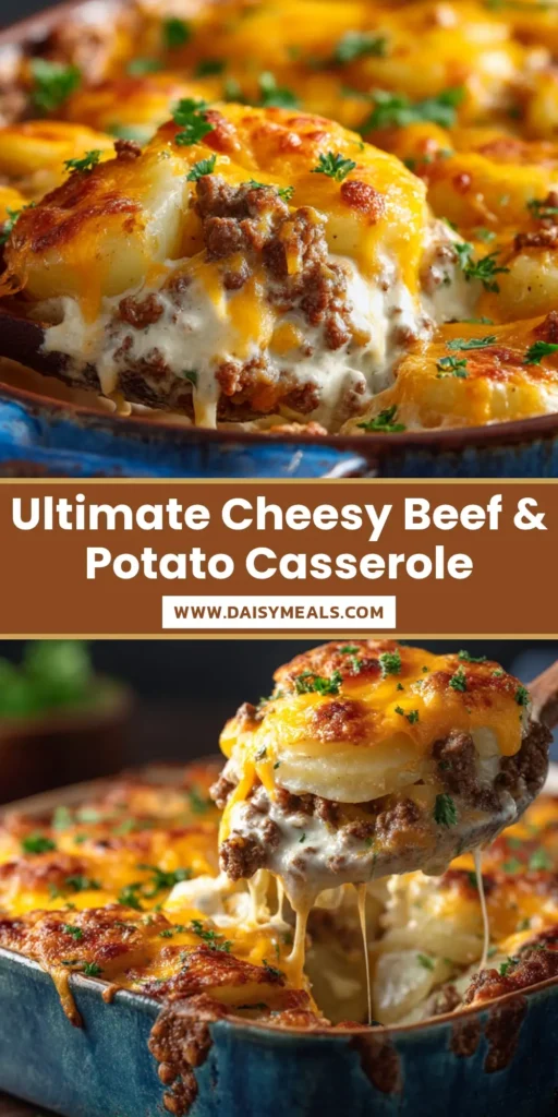 A delicious slice of Cheesy Hamburger Potato Casserole on a white plate, showcasing the layers of potato, ground beef, and golden-brown melted cheese.