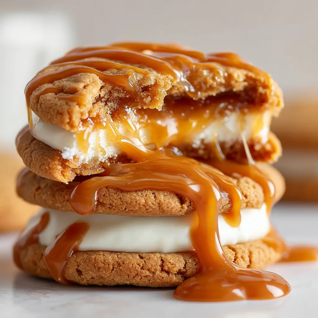 An extreme close-up of a chewy caramel cookie with a perfectly golden-brown surface, highlighting its irresistible texture.