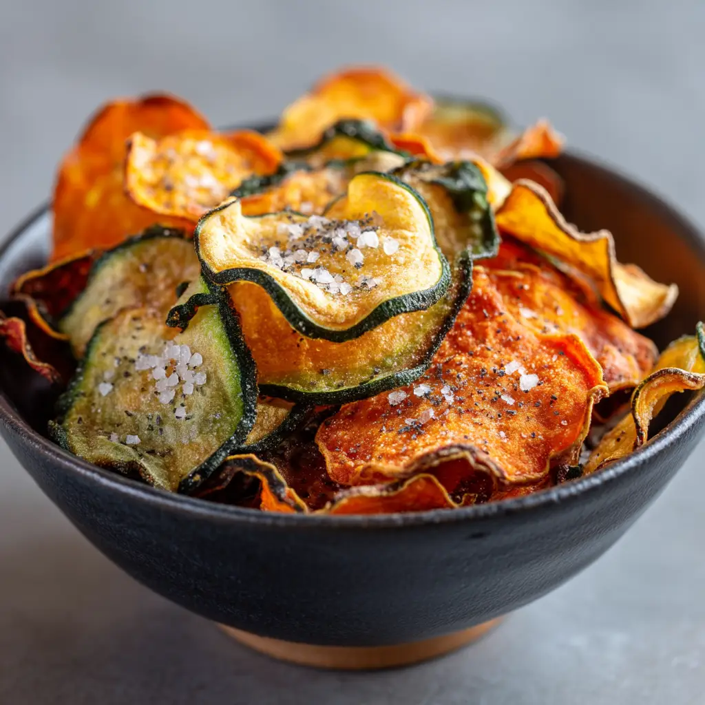 A single layer of seasoned vegetable slices arranged in an air fryer basket, demonstrating the proper way to cook for crispy vegetable chips.