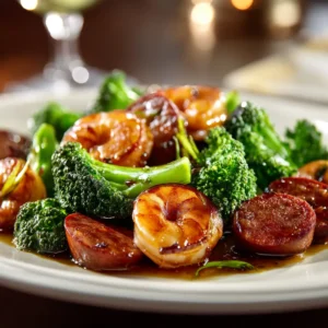 A pan of freshly cooked garlic shrimp sizzling in a skillet. The shrimp are pink and coated in a flavorful honey garlic sauce, ready for the final step.