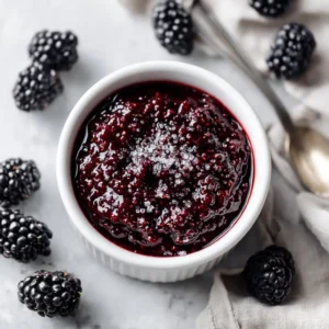 A white ceramic bowl filled with fresh, ripe blackberries, ready to be made into homemade blackberry jam.
