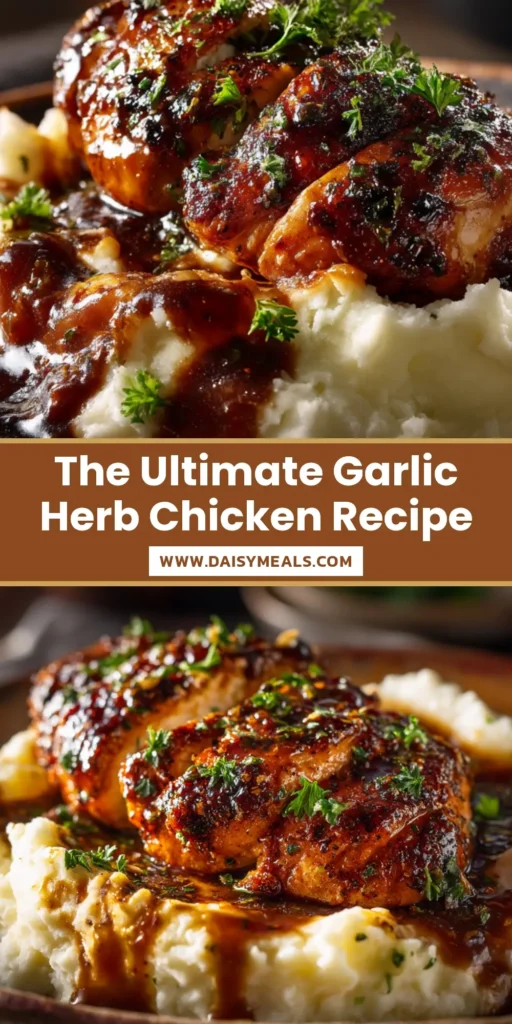A delicious platter of juicy Garlic Herb Chicken, perfectly golden-brown and garnished with fresh herbs. The ultimate easy weeknight dinner recipe.