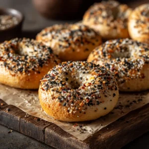 A batch of freshly baked homemade bagels on a cooling rack, showcasing a perfect chewy crust from our New York Style Bagel Recipe.