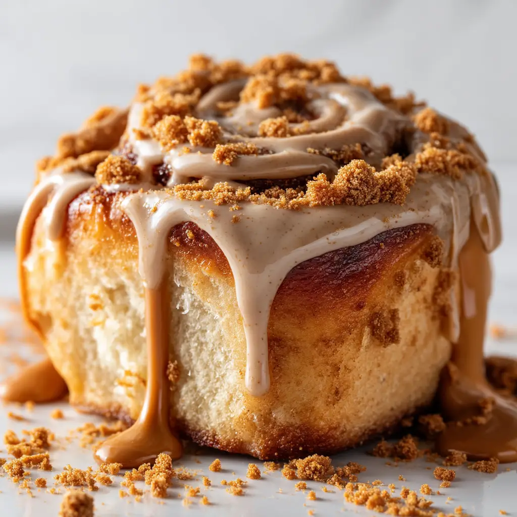 Extreme close-up of a fluffy cinnamon roll pastry showing the soft, airy dough texture prior to rising.