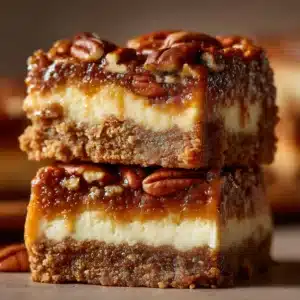 Ingredients for Pecan Pie Cheesecake Bars including pecans, cream cheese, brown sugar, and heavy cream.