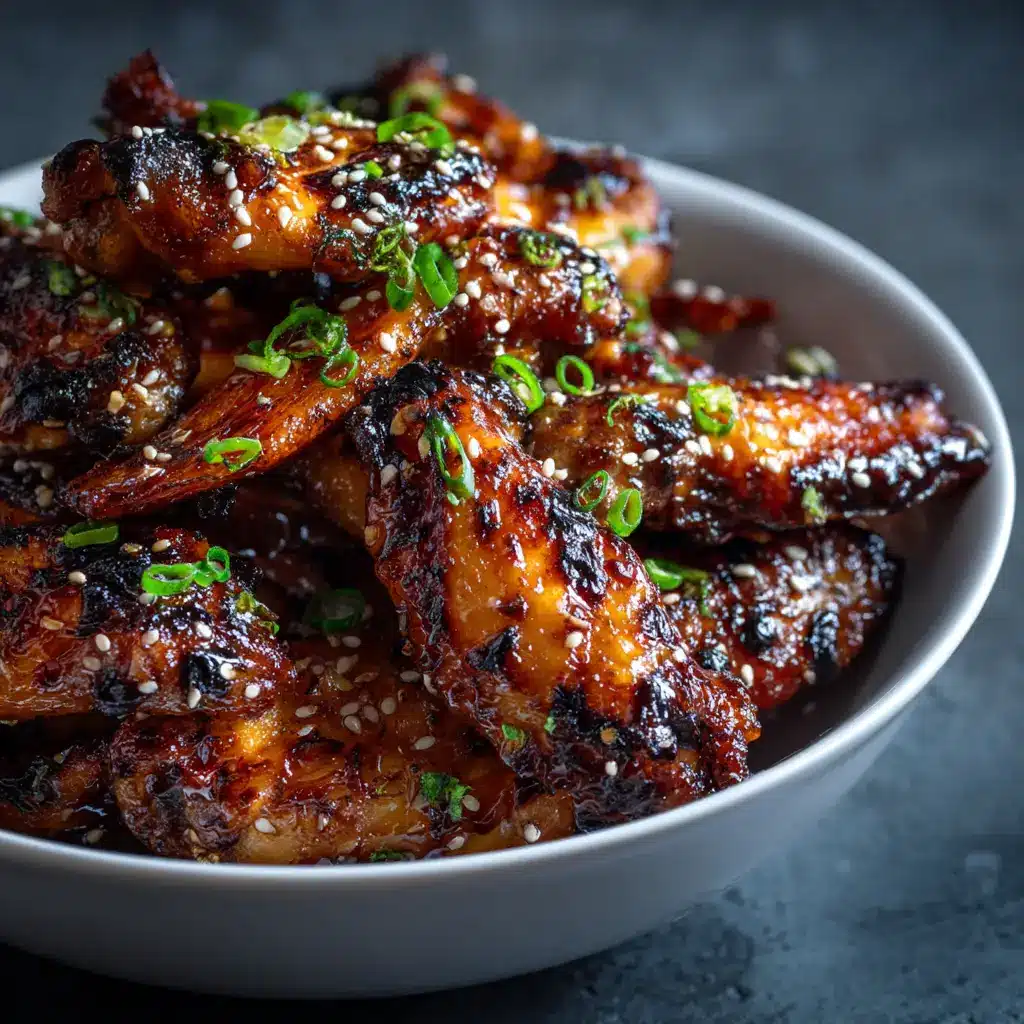 Macro shot of fresh chicken wings being prepped next to brown sugar, pineapple juice, and soy sauce.