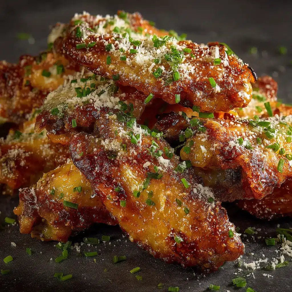 Extreme close-up of beautifully plated crispy baked chicken wings tossed in cowboy butter.