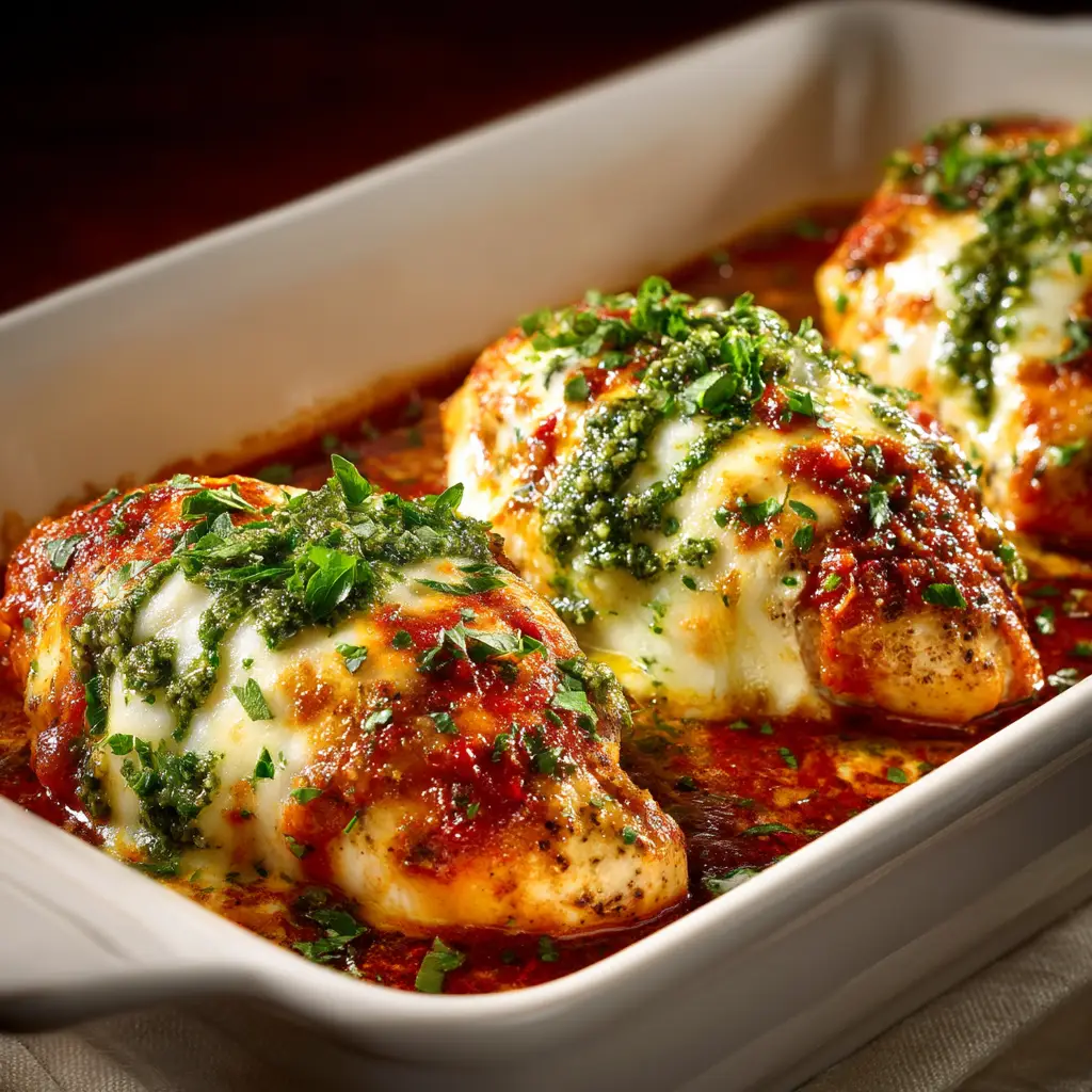 Baked Pesto Mozzarella Chicken 2 Close-up photorealistic shot of raw ingredients and seasonings for Baked Pesto Mozzarella Chicken.