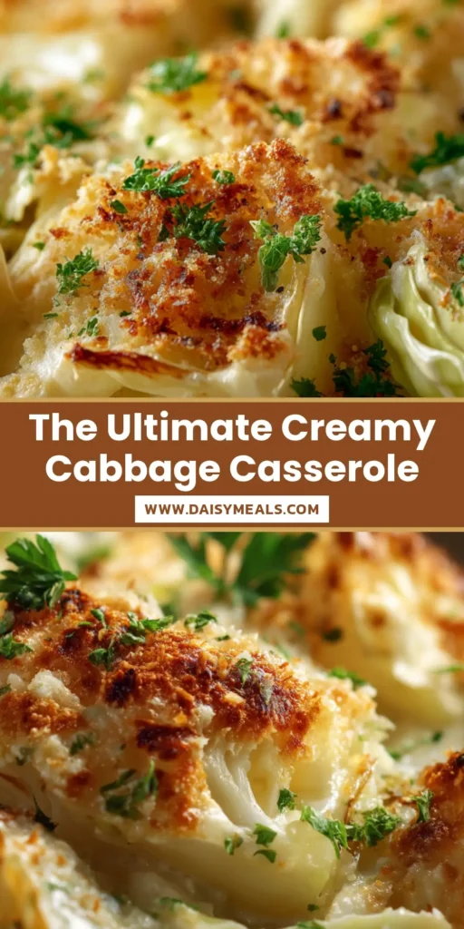 An extreme close-up of a freshly baked creamy cabbage casserole recipe featuring a thick white cheese sauce and crispy golden-brown breadcrumb topping.