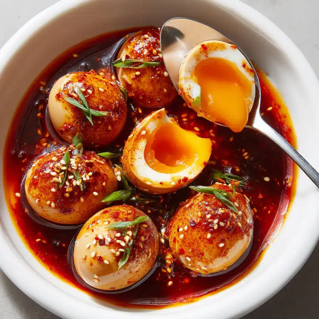 Ingredients for Spicy Gochujang Eggs including gochujang, eggs, scallions, honey, and sesame seeds. (Spicy Gochujang Eggs)